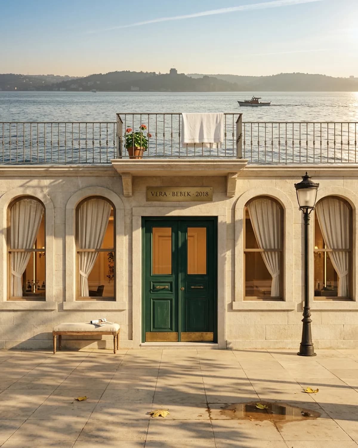 2018 Bebek şube açılışı, Boğaz manzaralı seafront facade, golden afternoon, ikinci lokasyon