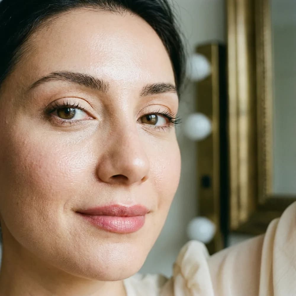 Vera Bridal Heritage trial, soft warm-cream eyes, pinkish-mauve dudak, dewy radiant cilt