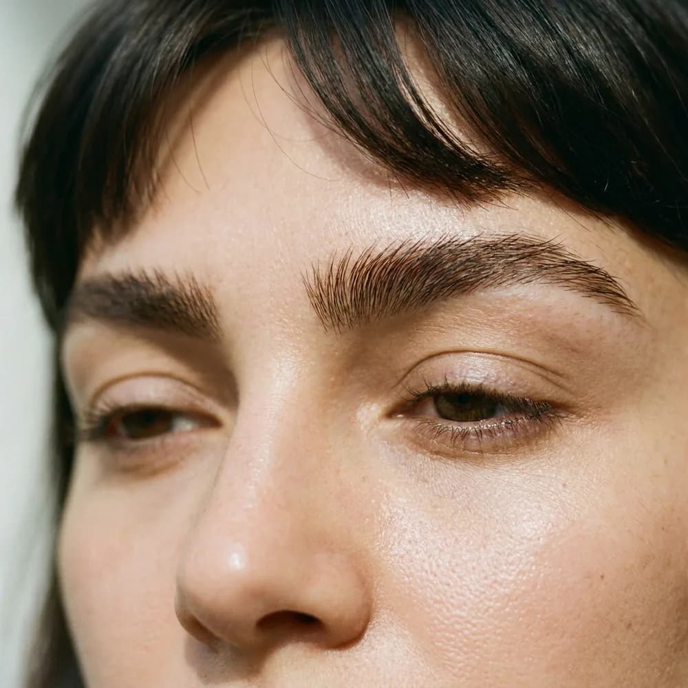 Brow lamination 4 hafta sonra, brushed-up high volume, doğal kıl yönü, simetri