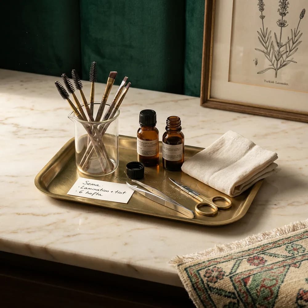 Brow Lamination Deluxe, precision brow kit: 8 spoolie brushes, amber lamination vials, tweezer, scissor